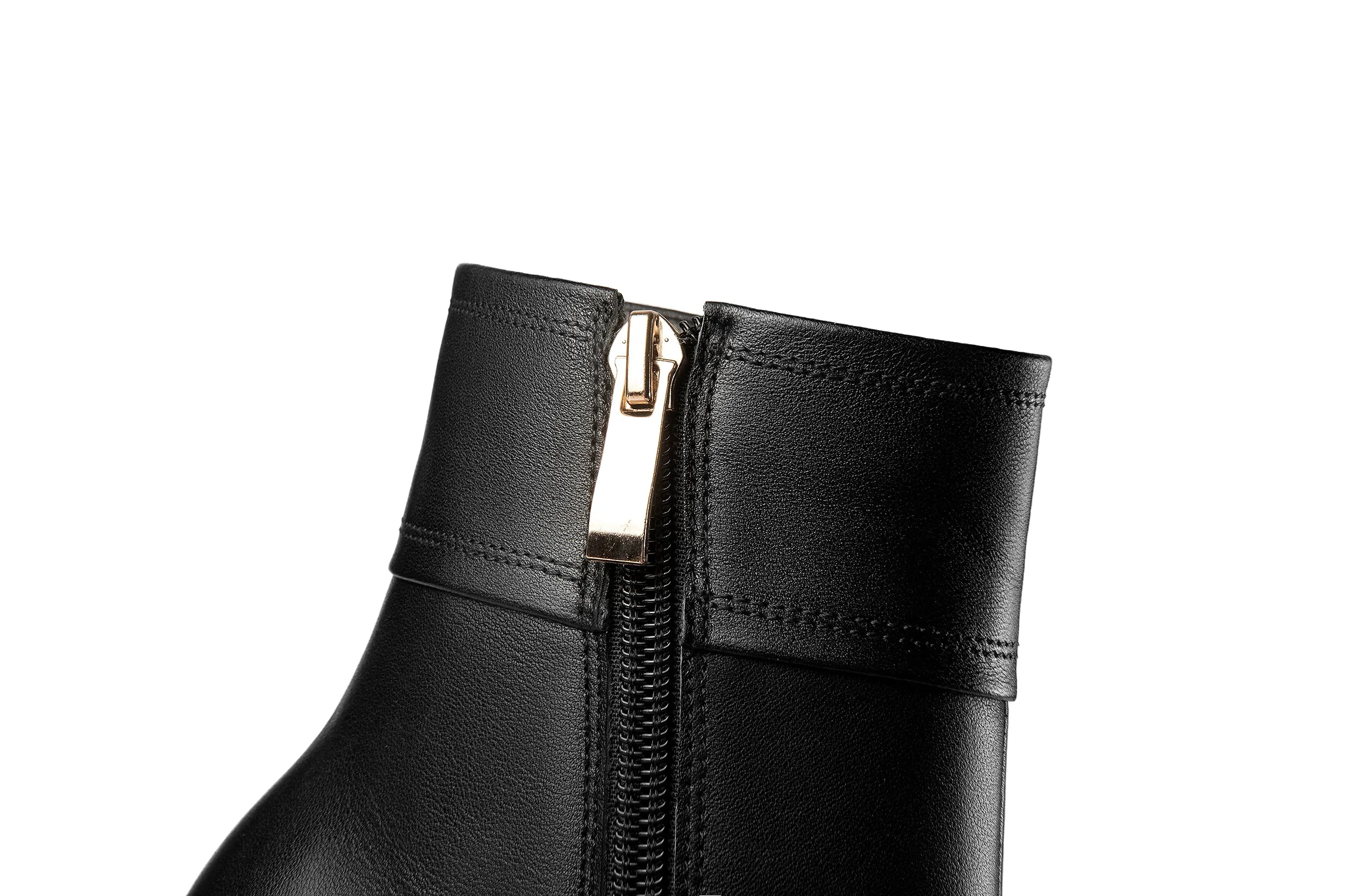 TinaCus Women's Square Toe Genuine Leather Handmade Matal Buckle High Chunky Heel Side Zip Up Chic Ankle Boots