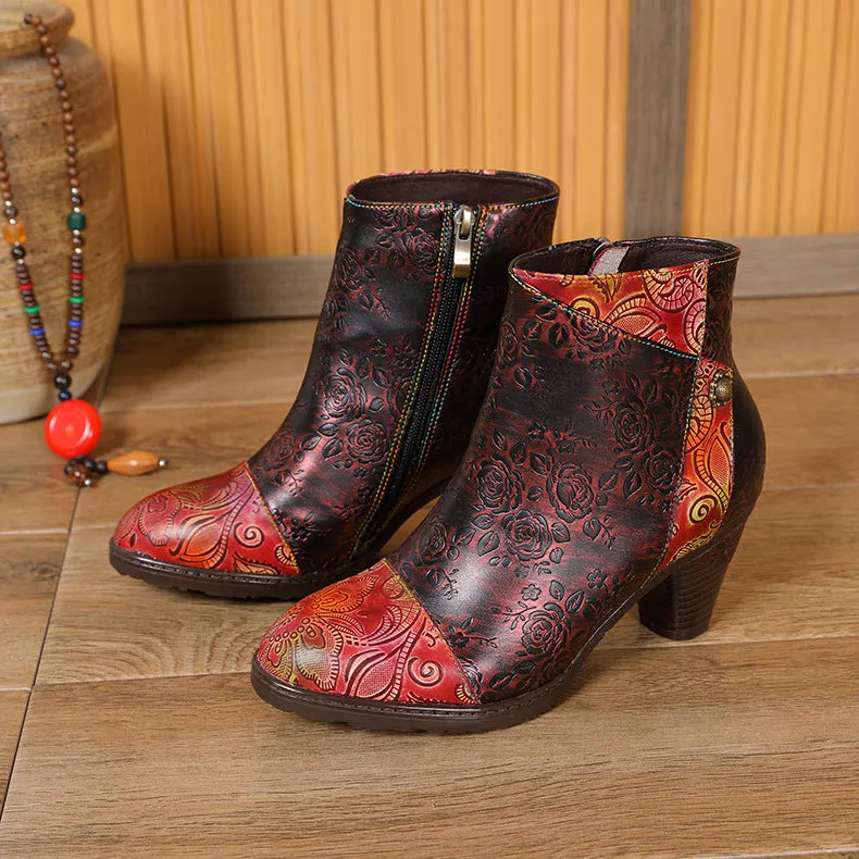 Vintage Handmade Rosy Ankle Boots