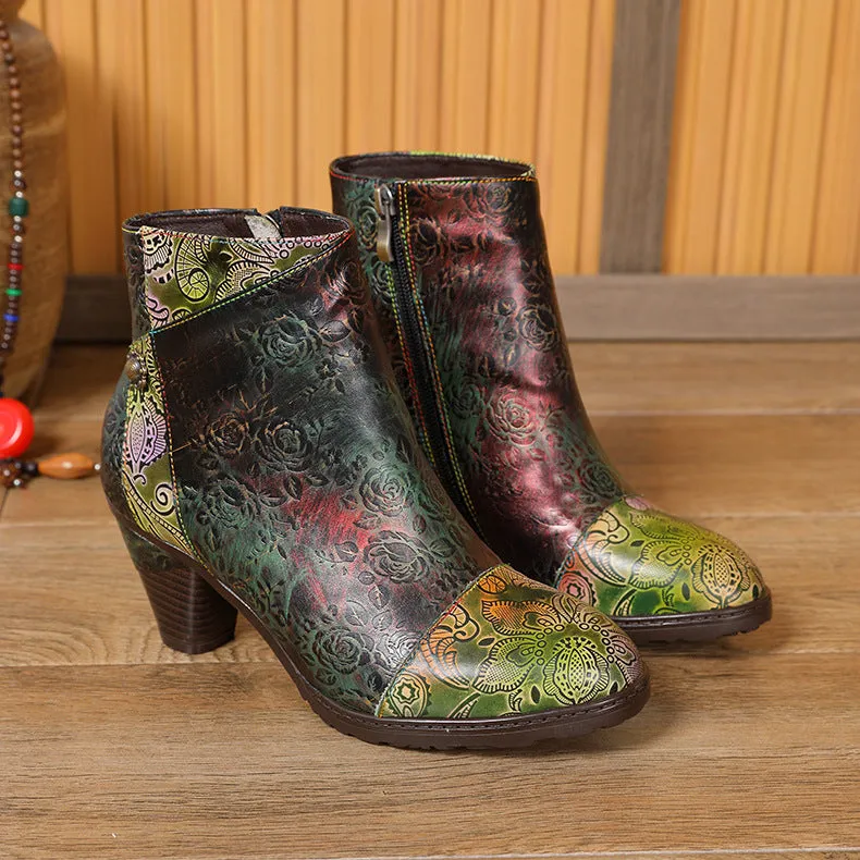 Vintage Handmade Rosy Ankle Boots