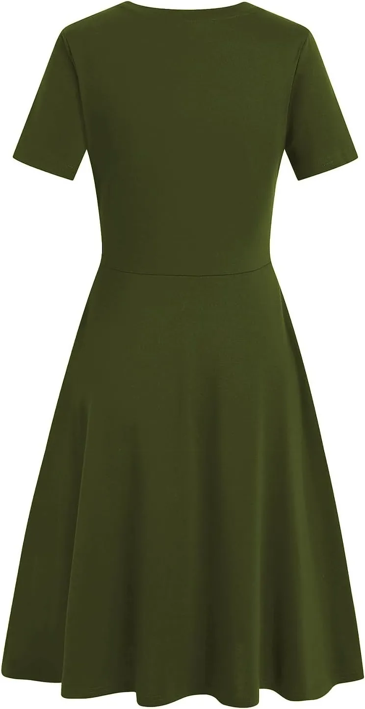Women's 2025 Fit and Flare Dress Summer Casual Elegant Vintage Floral Printed Work Party A-line Dress with Pockets 162