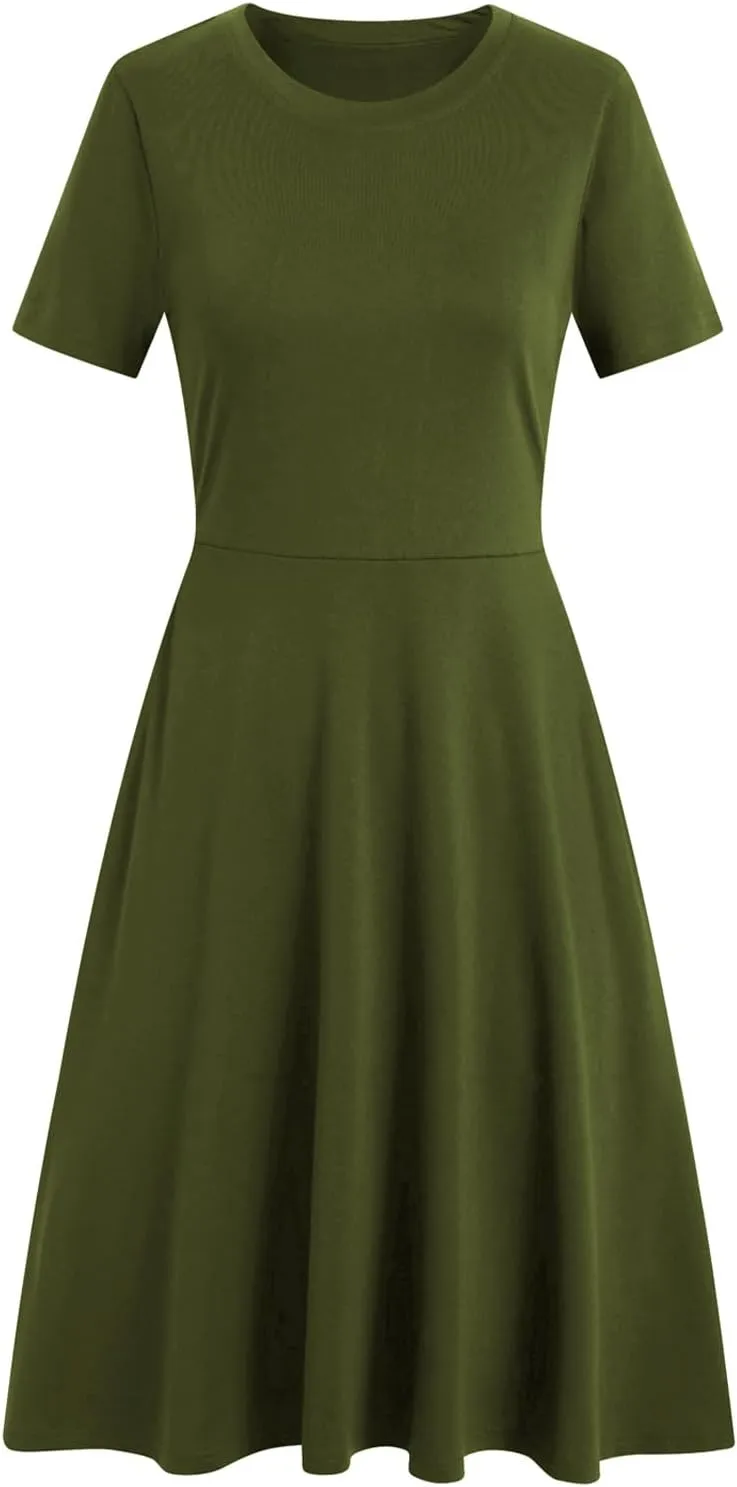 Women's 2025 Fit and Flare Dress Summer Casual Elegant Vintage Floral Printed Work Party A-line Dress with Pockets 162