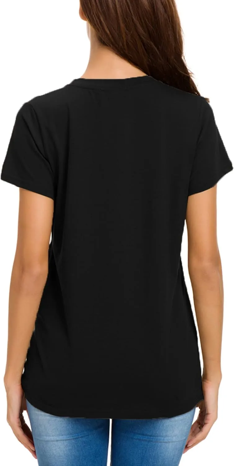 Women's Casual Round Neck Short Sleeve Tie Up T-Shirt Blouse Comfortable Cotton Basic Tops