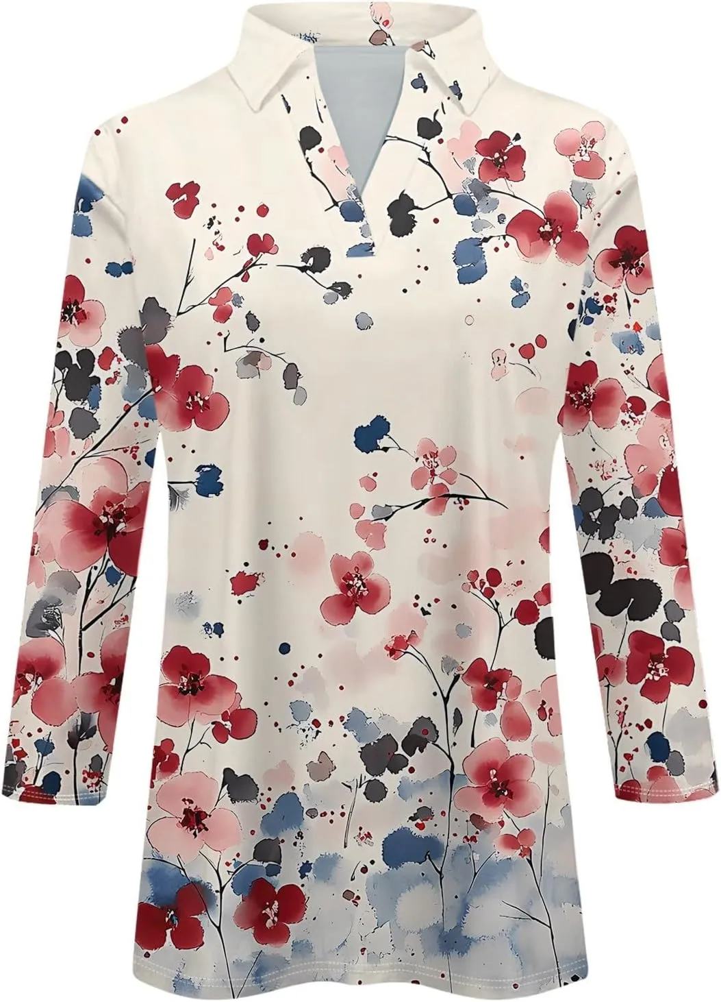 Women's Floral Embroidered V-Neck 3/4 Sleeve Casual Blouse Top Comfortable and Stylish for Everyday Wear