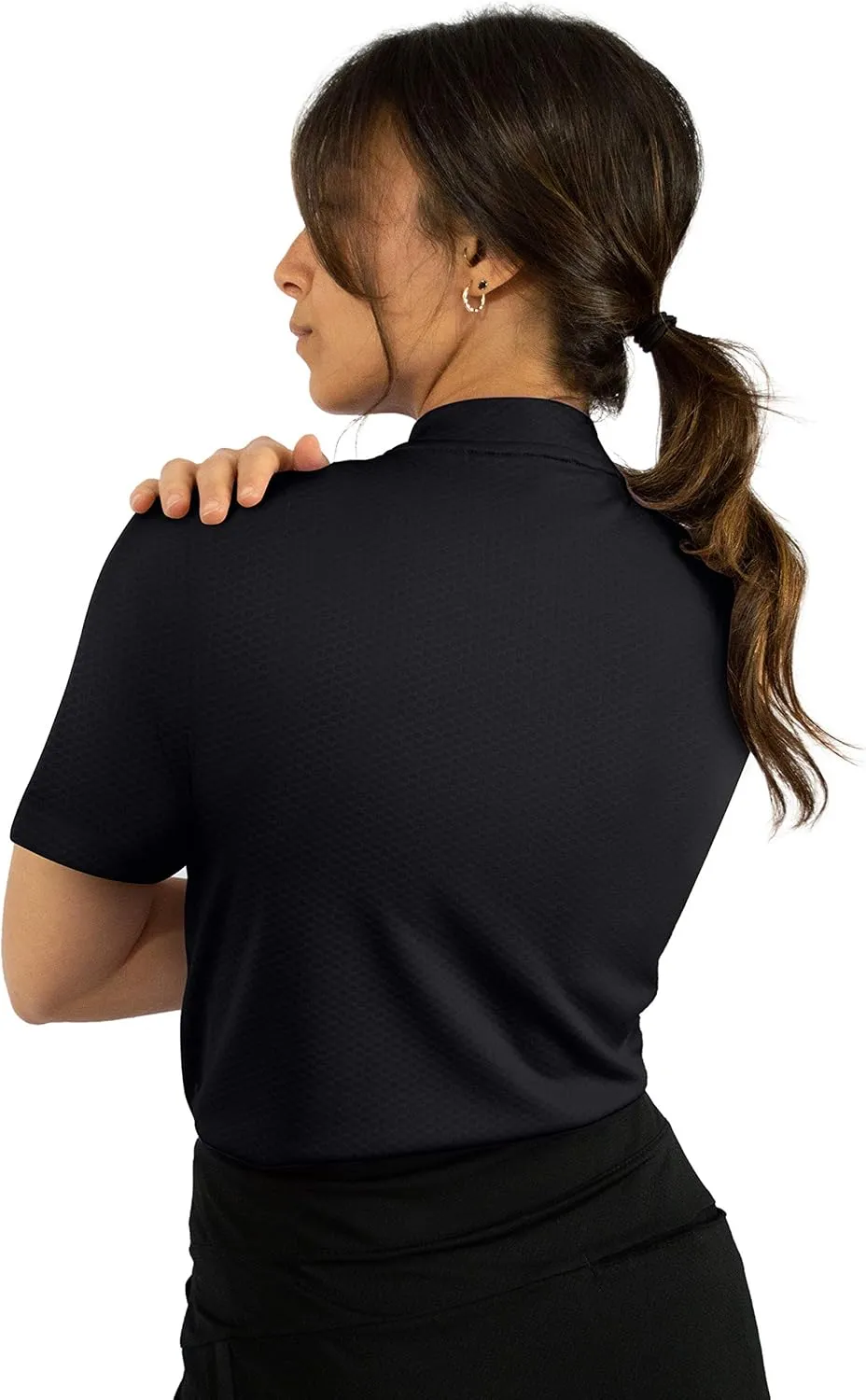 Womens Golf Polo with Zipper - Short Sleeve and Collarless Golf Shirts for Women - UV Protection, Dry Fit, and 4 Way Stretch