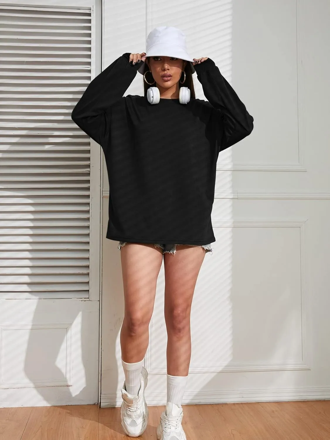 Womens Tops Long Sleeve Shirts Solid Drop Shoulder Tee Casual Basic Crewneck Tee Loose Blouses