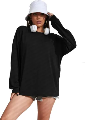 Womens Tops Long Sleeve Shirts Solid Drop Shoulder Tee Casual Basic Crewneck Tee Loose Blouses