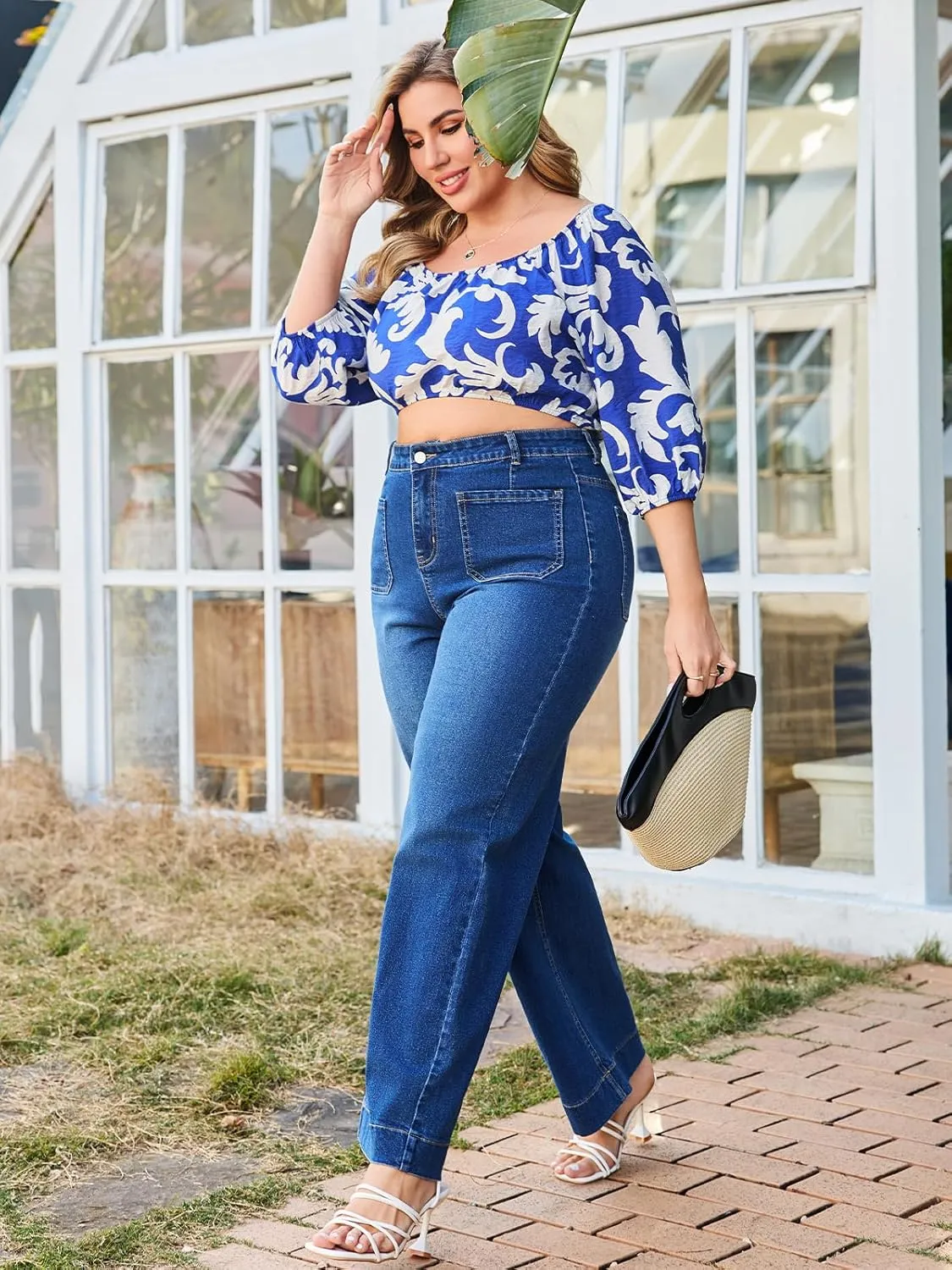 Women's Wide Leg Jeans and Straight Leg Jeans with High Waist, Stretchy Denim Pants Available in Ankle and Standard Lengths