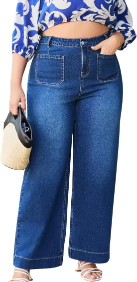 Women's Wide Leg Jeans and Straight Leg Jeans with High Waist, Stretchy Denim Pants Available in Ankle and Standard Lengths