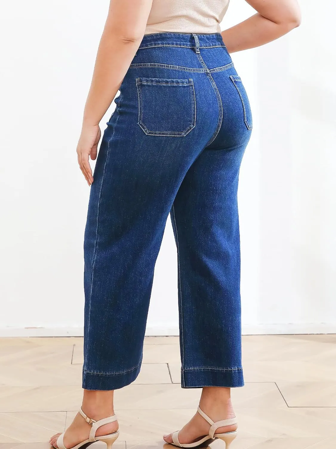 Women's Wide Leg Jeans and Straight Leg Jeans with High Waist, Stretchy Denim Pants Available in Ankle and Standard Lengths
