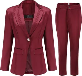 YYNUDA Women's Business 2 Piece Office Lady Pinstripe Suit Set Slim Fit Blazer and Pants