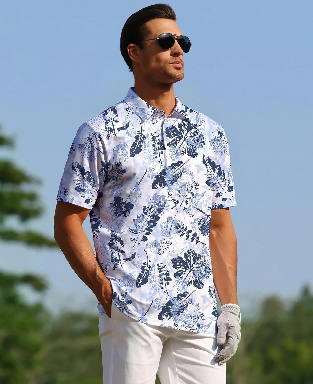 zeetoo Mens Golf Polo Shirt Hawaiian Polo Shirts for Men Moisture Wicking Dry Fit Soft Breathable Short Sleeve 4-Way Stretch